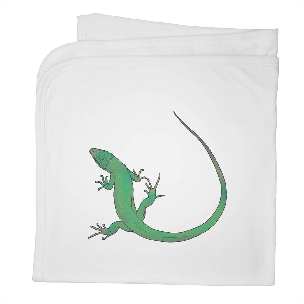 'Curled Green Lizard' Cotton Baby Blanket / Shawl (BY00031540)