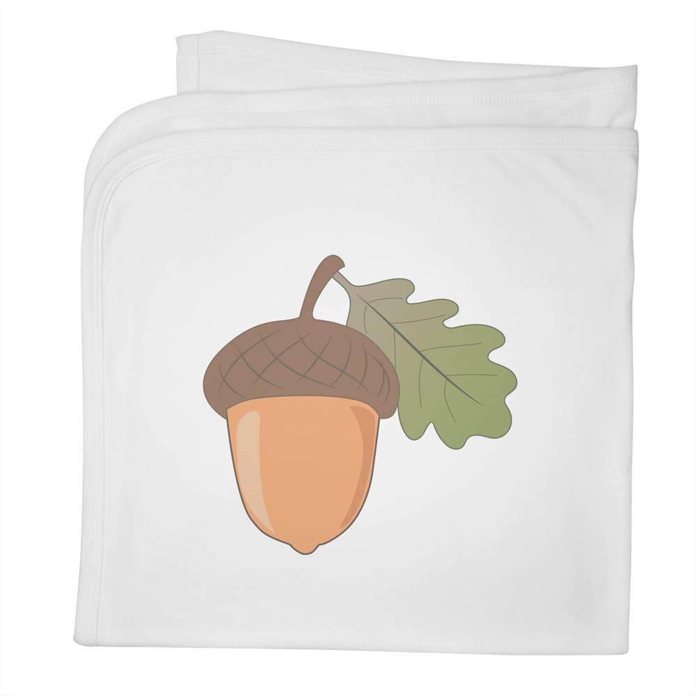 'Acorn Nut' Cotton Baby Blanket / Shawl - White - Soft Nursery Cover for Prams, Cots and New Baby Gifts (BY00035672)