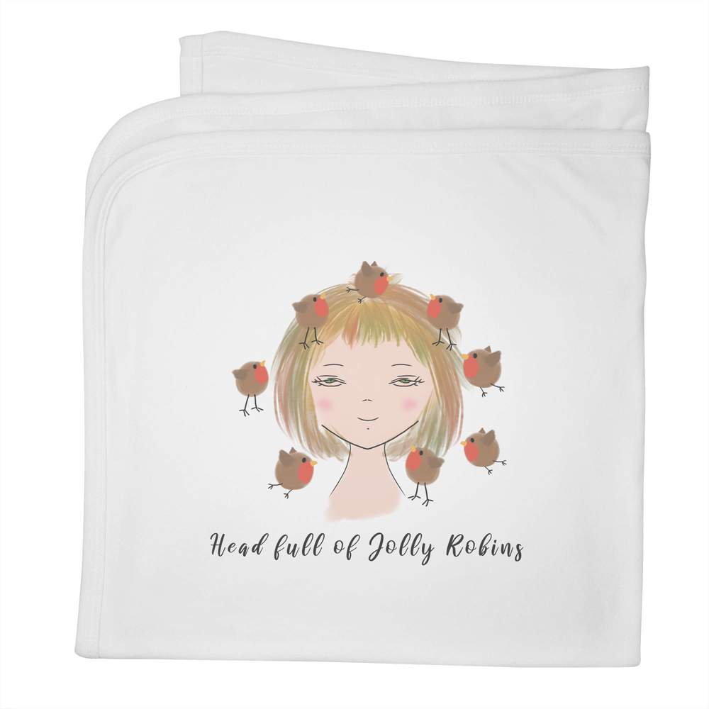 'Head Full of Jolly Robins' Cotton Baby Blanket / Shawl (BY00036928)