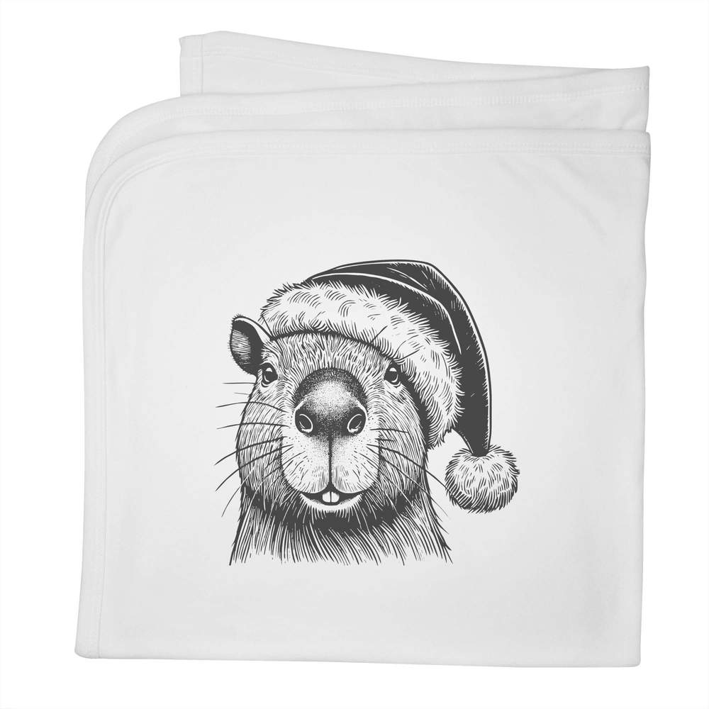 'Capybara Wearing Santa Hat' Cotton Baby Blanket / Shawl (BY00038934)