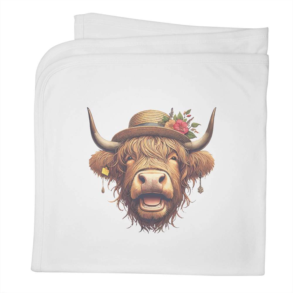 'Glamorous Highland Cow' Cotton Baby Blanket / Shawl (BY00039493)