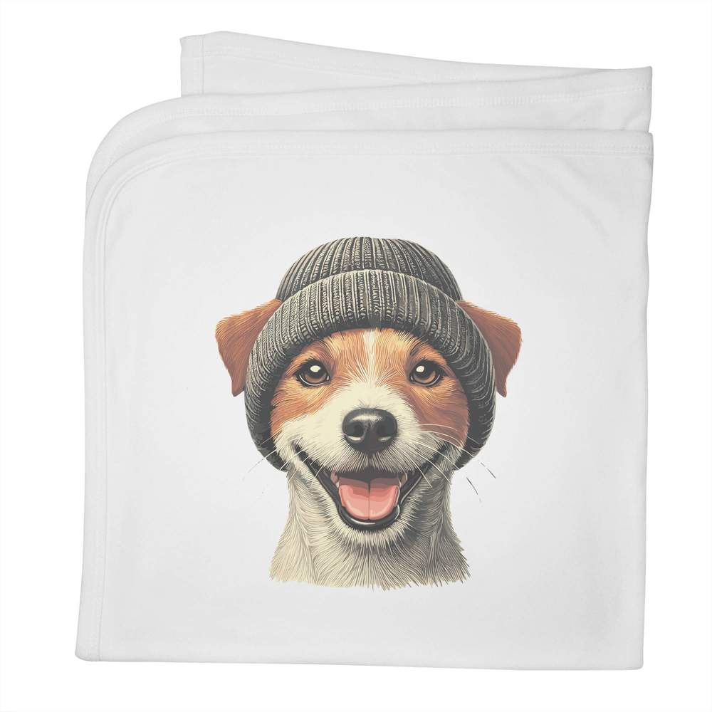 'Jack Russell Wearing Woolly Hat' Cotton Baby Blanket / Shawl (BY00039526)