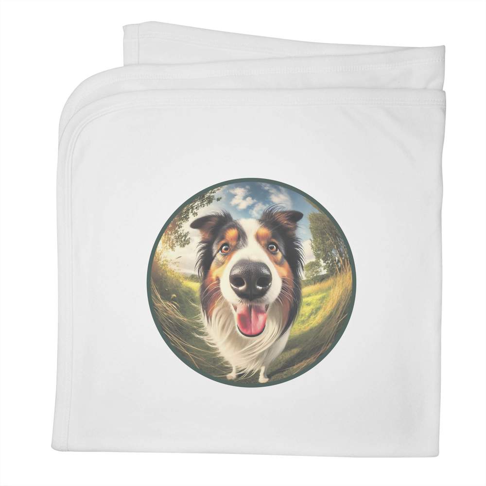 'Smiling Border Collie' Cotton Baby Blanket / Shawl (BY00039750)