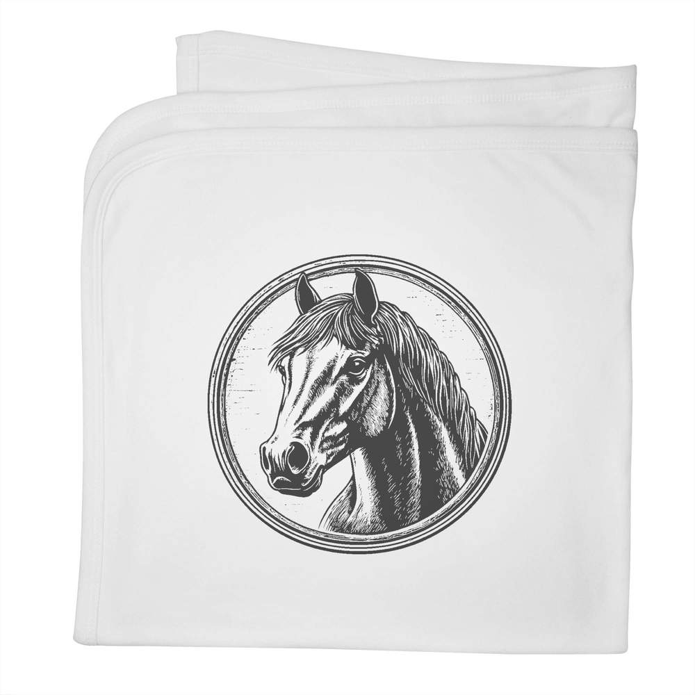 'Horse Portrait with Circle Frame' Cotton Baby Blanket / Shawl (BY00040596)