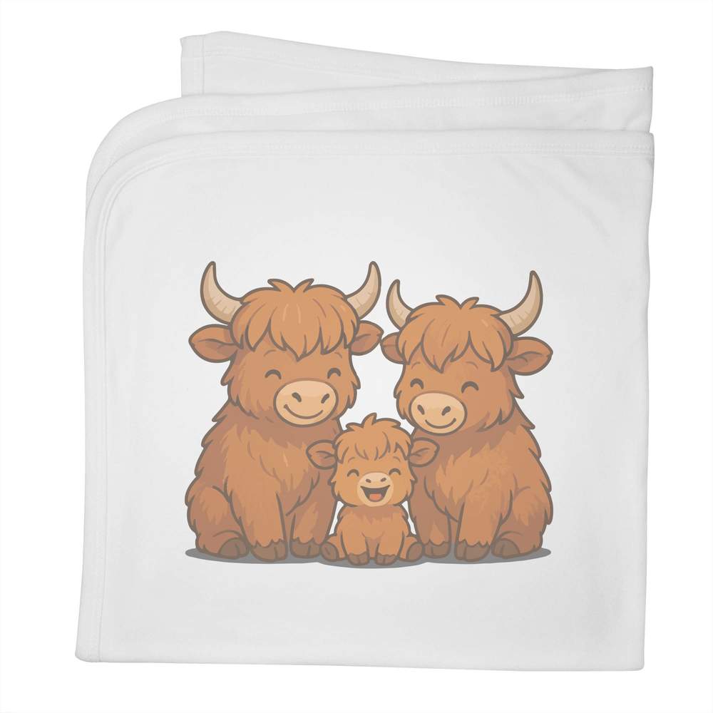 'Highland Cow Family' Cotton Baby Blanket / Shawl (BY00043341)