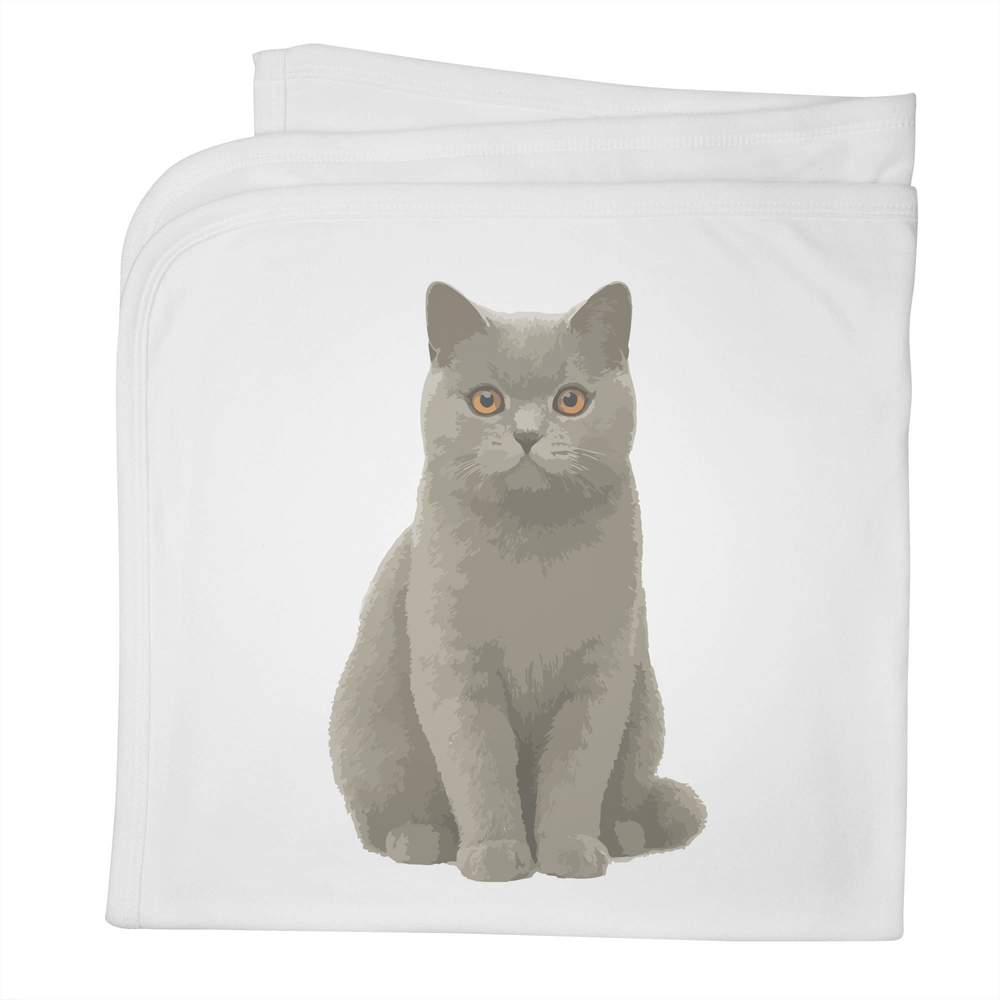 'Alert British Shorthair Cat' Cotton Baby Blanket / Shawl (BY00044272)