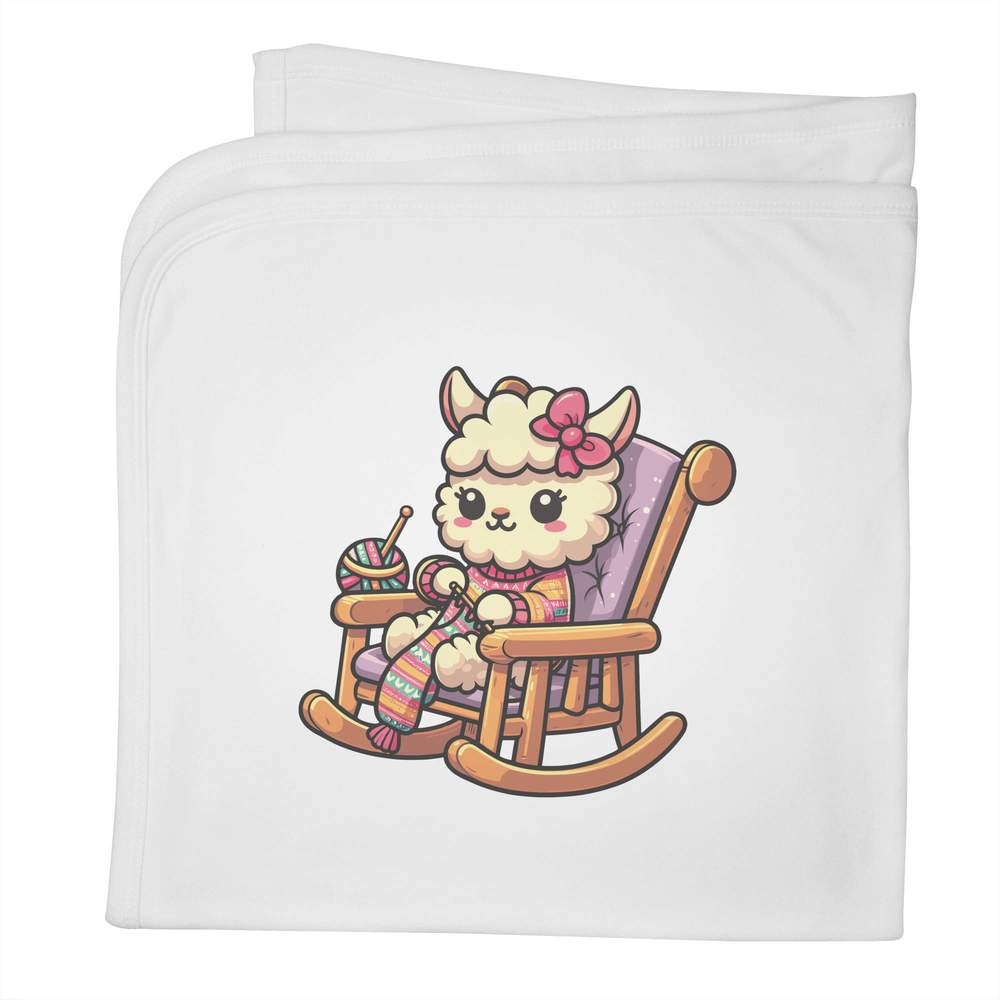 'Cute Alpaca Knitting' Cotton Baby Blanket / Shawl (BY00044634)