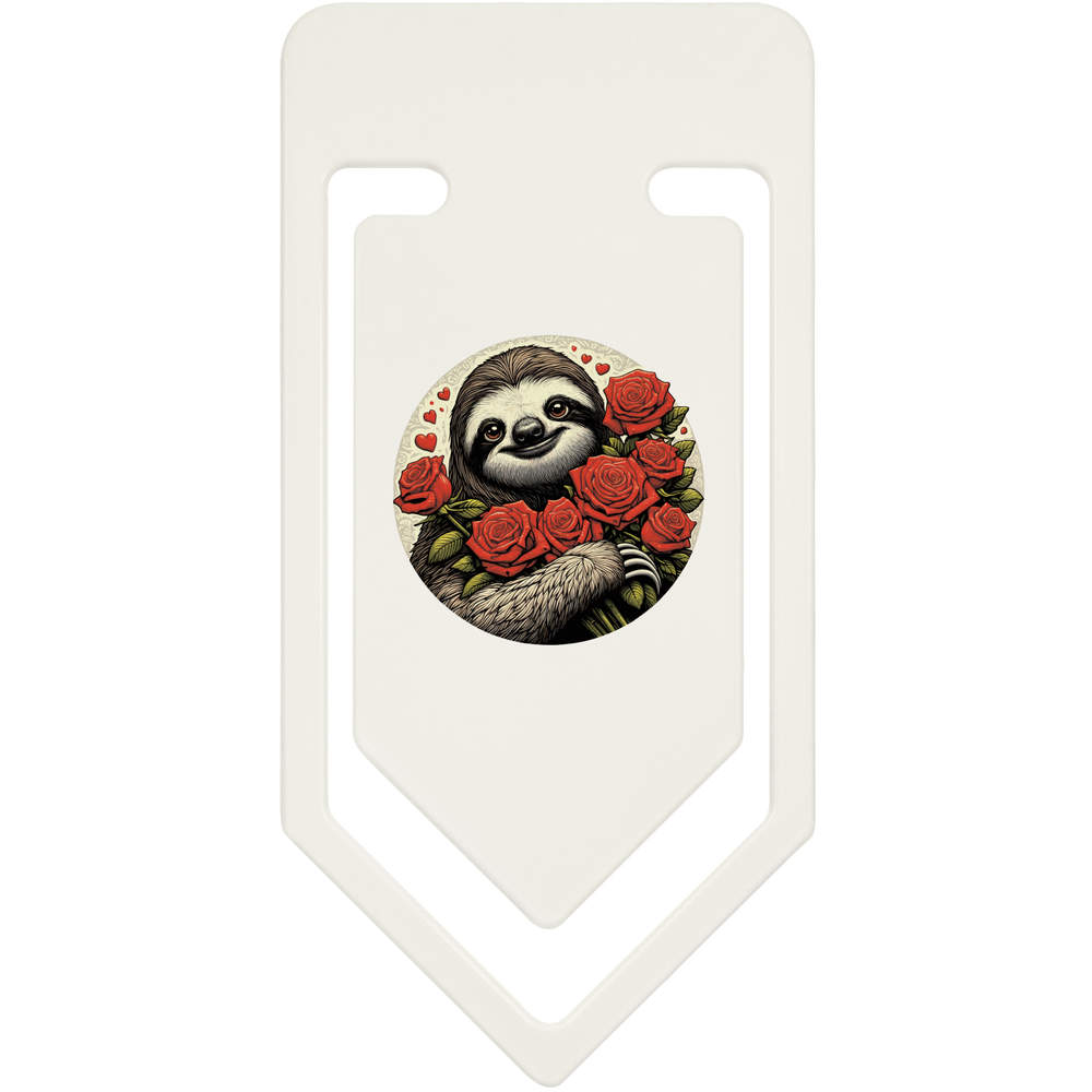 'Romantic Sloth With Red Roses' Plastic Paper Clips (CC048789)