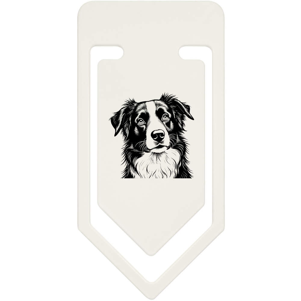 91mm 'Border Collie Portrait' Large Plastic Paper Clip (CC00093404)