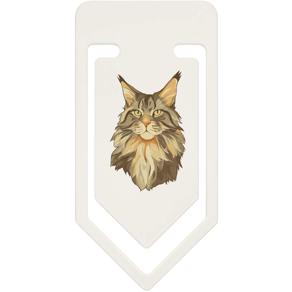 'Maine Coon Cat Portrait' Plastic Paper Clips (CC055475)