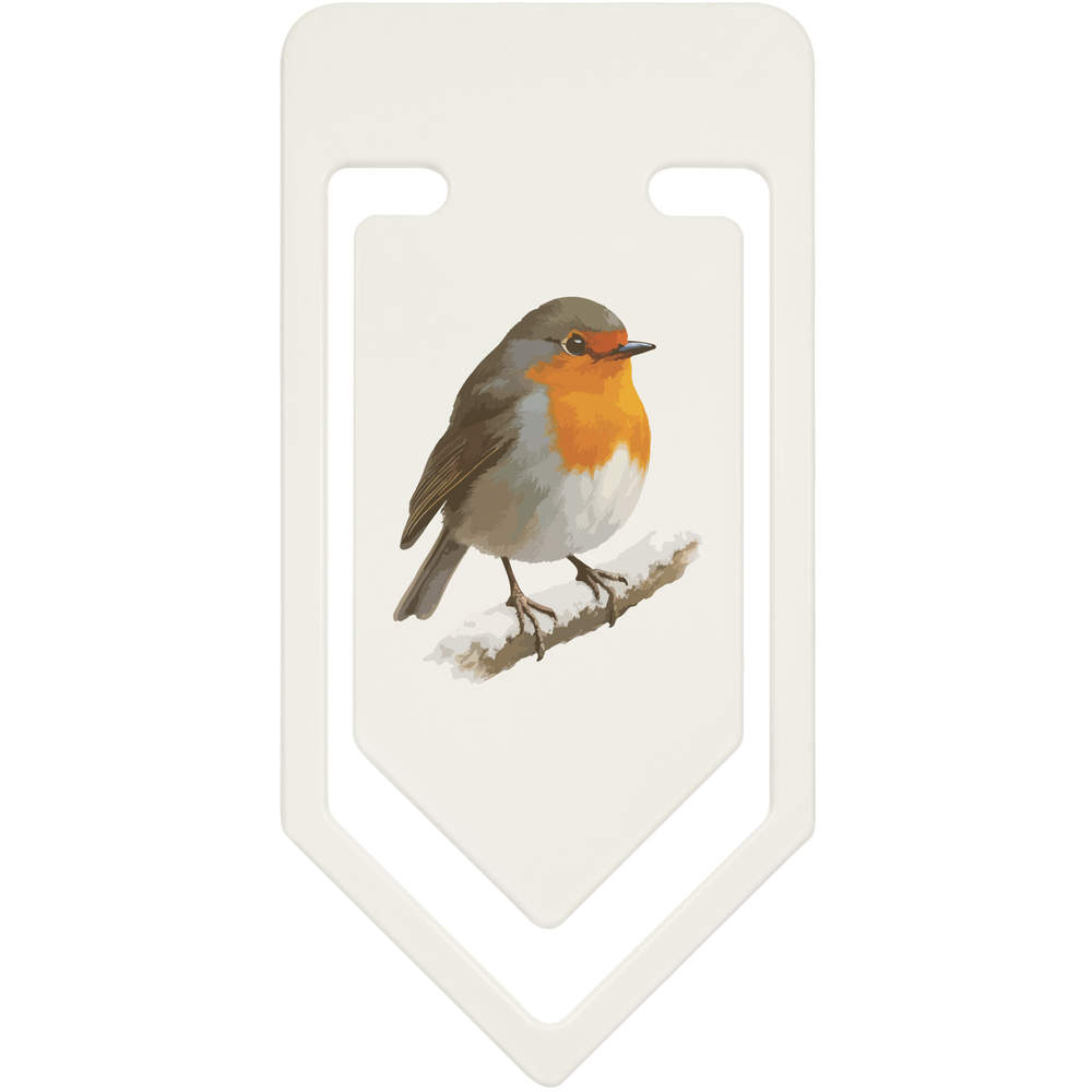 'Robin Bird on a Snowy Winter Branch' Plastic Paper Clips (CC057797)