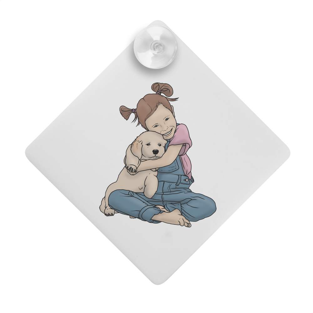 'Girl Hugging Puppy' Suction Cup Car Window Sign (CG00015020)
