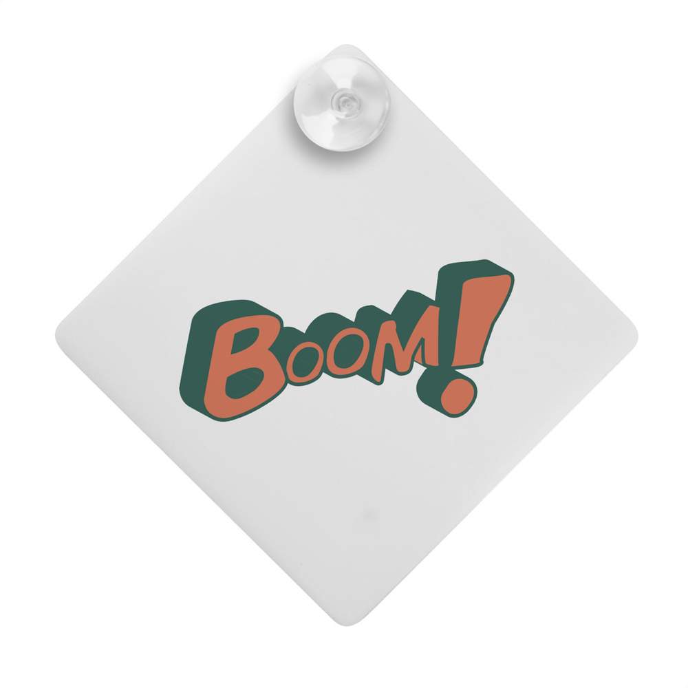 'BOOM! Comic Book Word Pop Art Fun in Red Text' Suction Cup Car Window Sign (CG00017246)