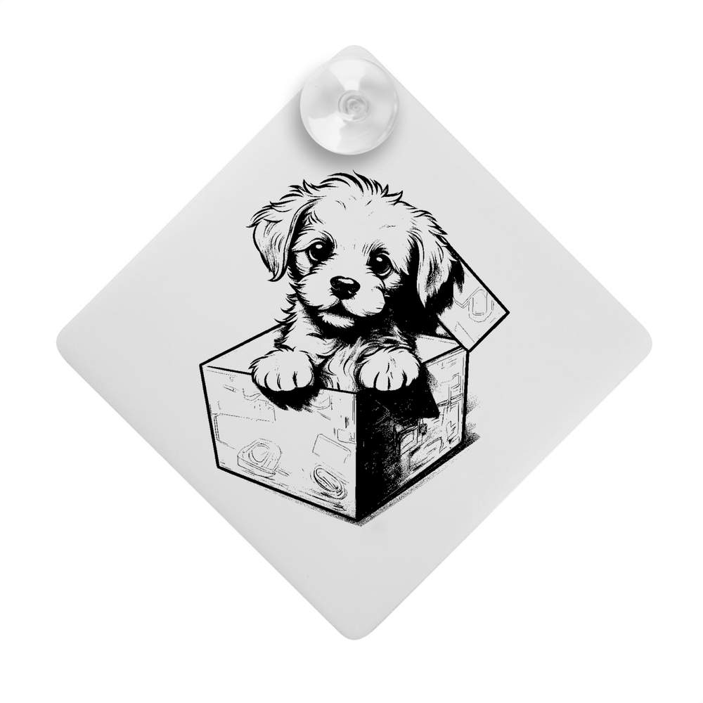 'puppy in box' Suction Cup Car Window Sign (CG00017706)