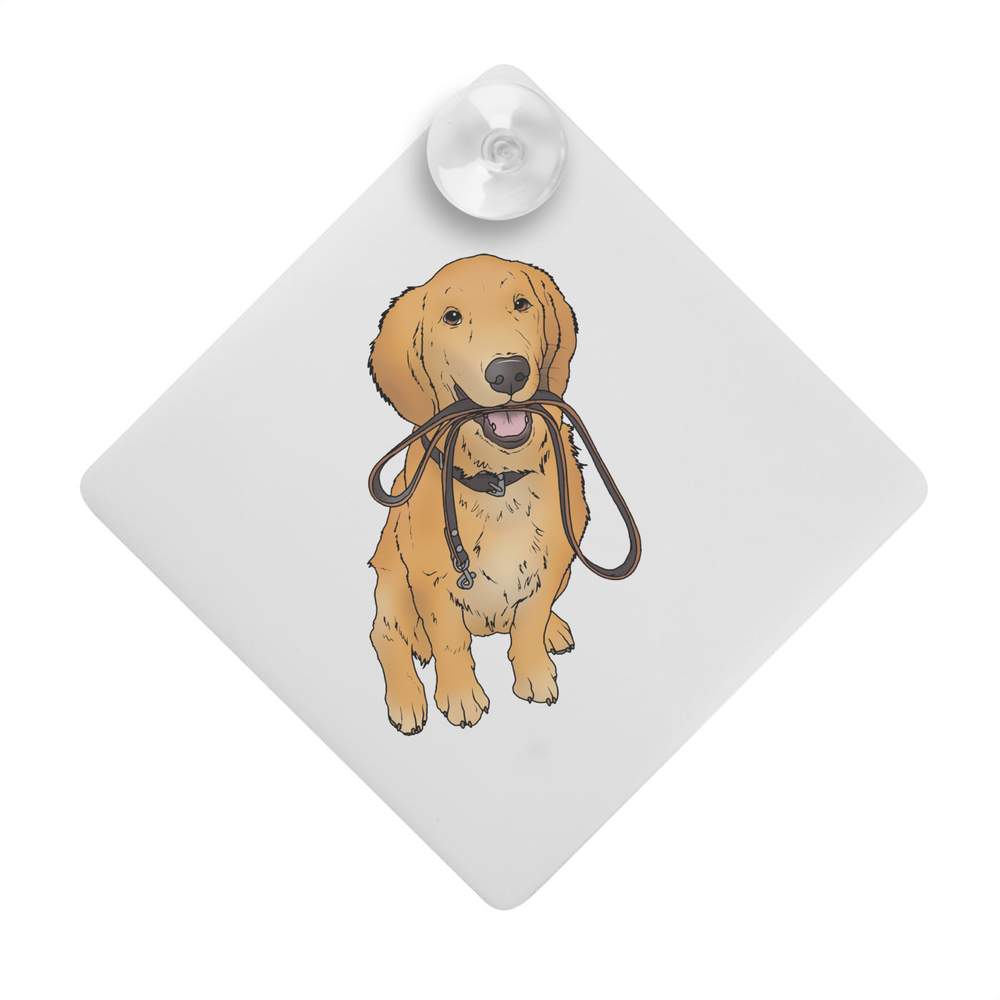 'Golden Retriever Puppy Holding Lead' Suction Cup Car Window Sign (CG00018676)