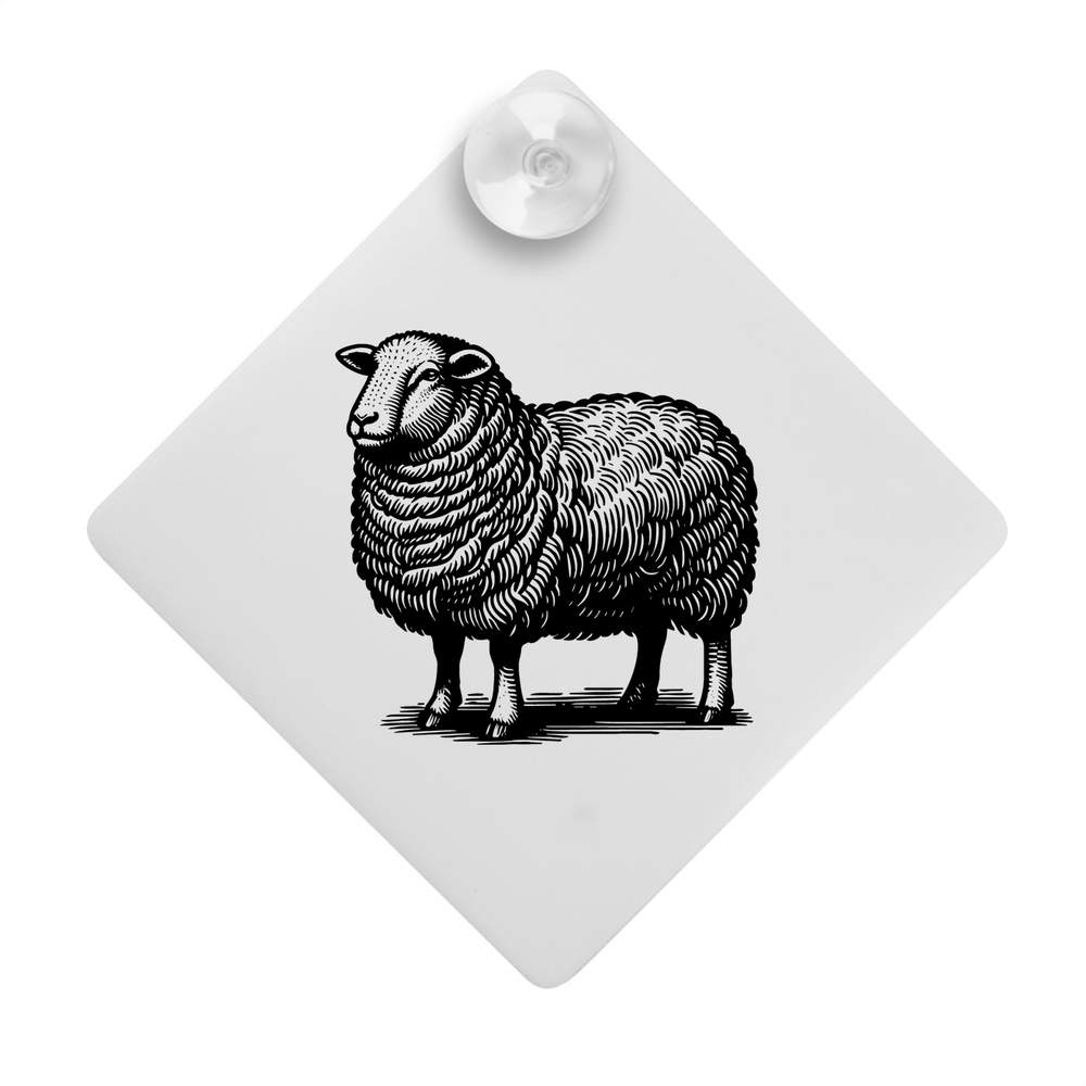 'Illustration of a Sheep' Suction Cup Car Window Sign (CG00022682)