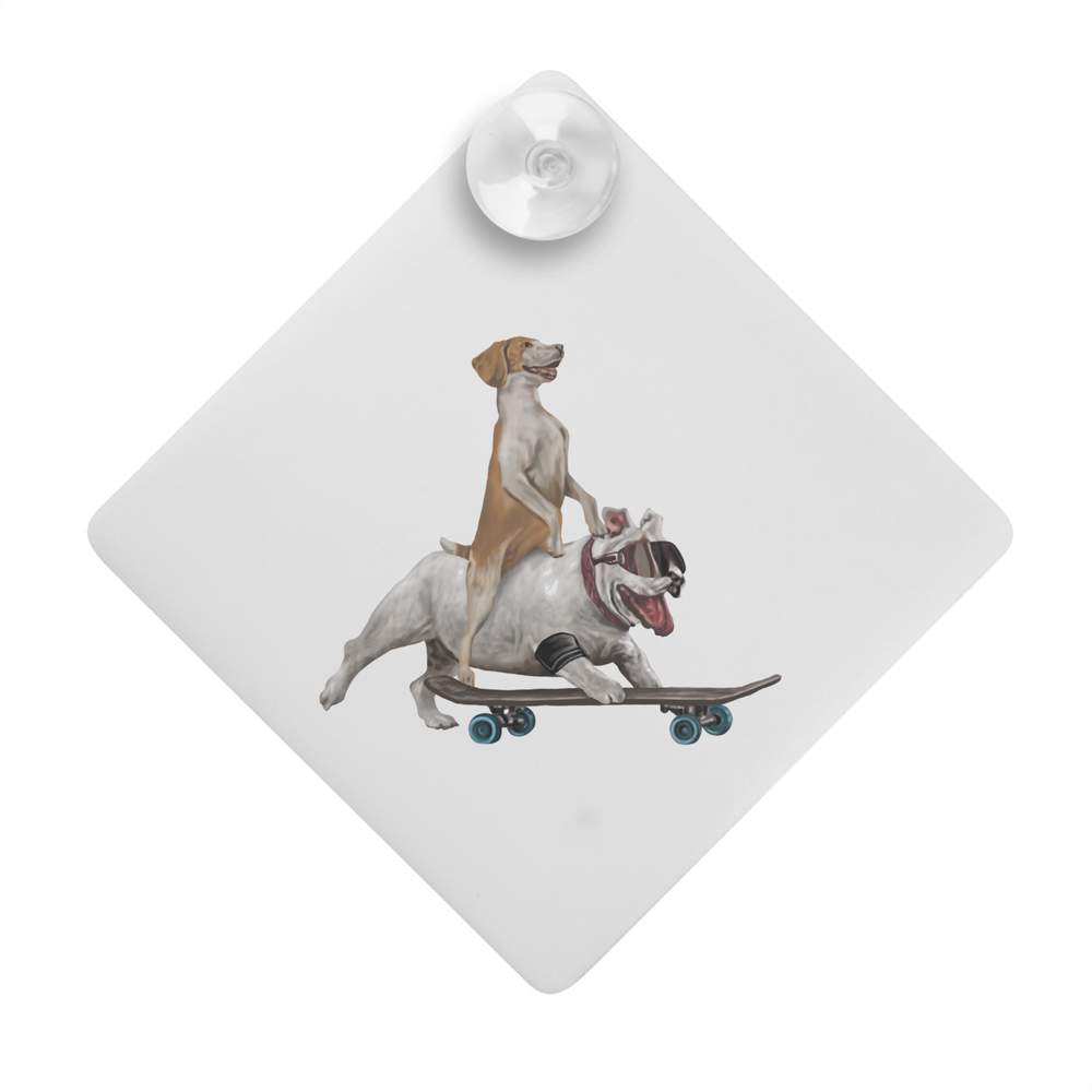 'Skateboarding Bulldog Adventure' Suction Cup Car Window Sign (CG00024123)
