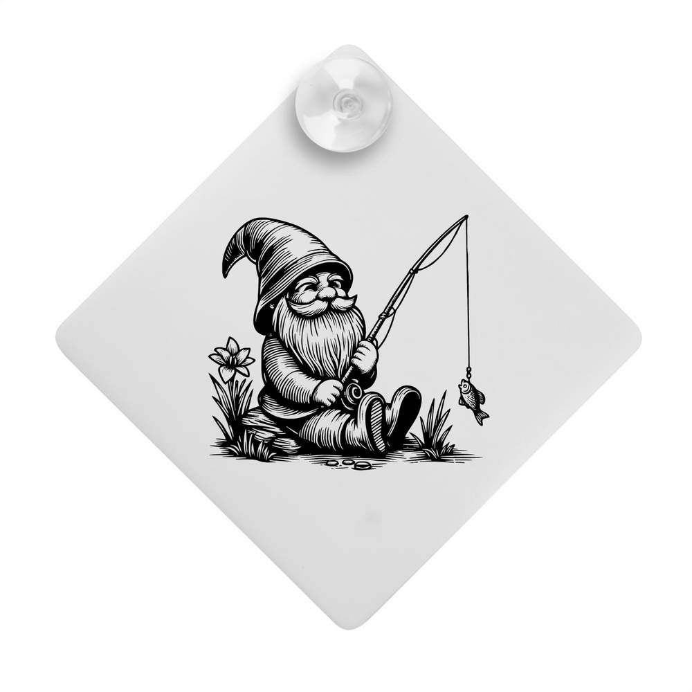 'Garden Gnome With Fishing Rod' Suction Cup Car Window Sign (CG00024827)