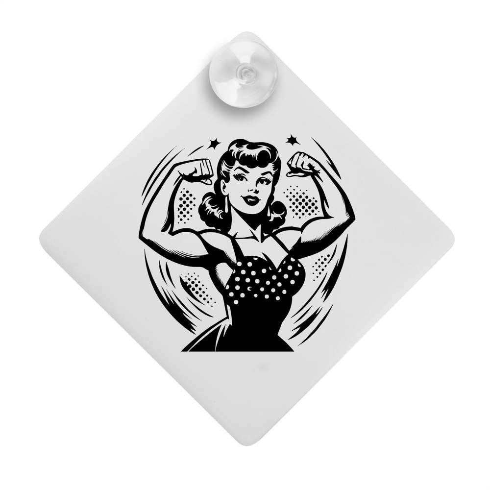 'Retro Strong Woman' Suction Cup Car Window Sign (CG00030288)