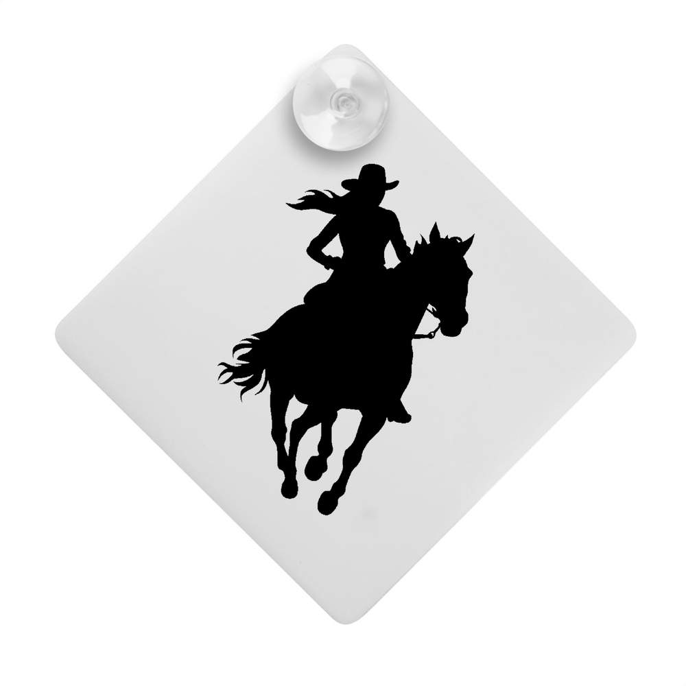 'Cowgirl Riding Horse' Suction Cup Car Window Sign - 12cm - Hanging Plastic Sign for Cars, Vans, Trucks and Caravans (CG00031056)