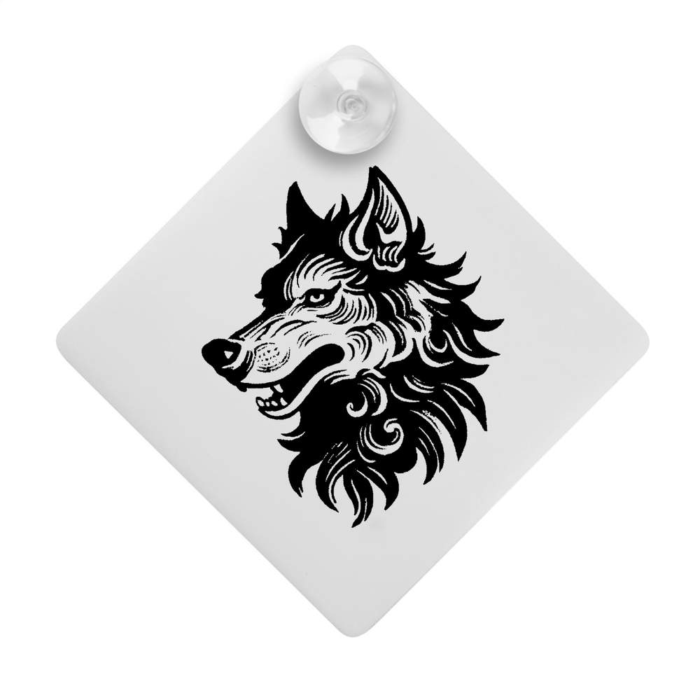 'Tribal Wolf Head' Suction Cup Car Window Sign (CG00032805)