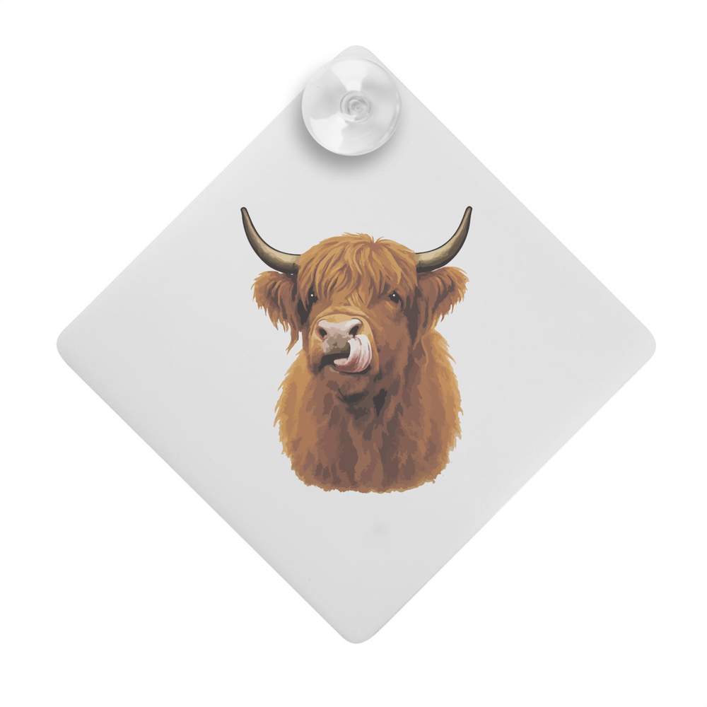 'Highland Cow With Its Tongue Out' Suction Cup Car Window Sign (CG00033091)