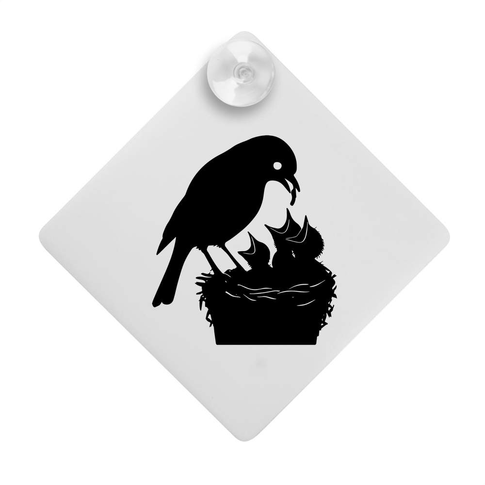 'Bird Feeding Chicks Nest Silhouette' Suction Cup Car Window Sign (CG00034019)