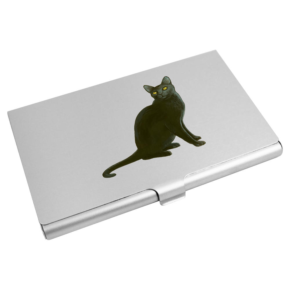 'Sitting Black Cat' Business Card Holder / Credit Card Wallet (CH00016491)