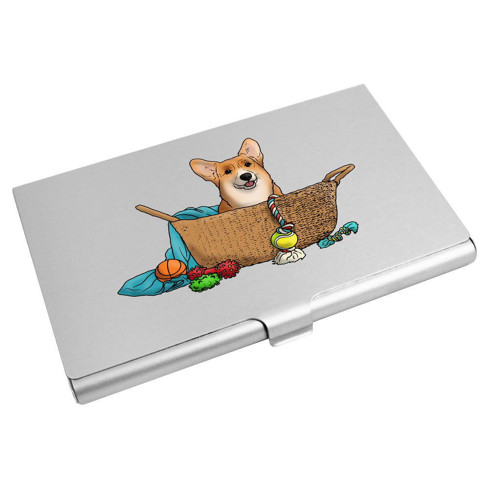 'Corgi In Basket' Business Card Holder / Credit Card Wallet (CH00030331)