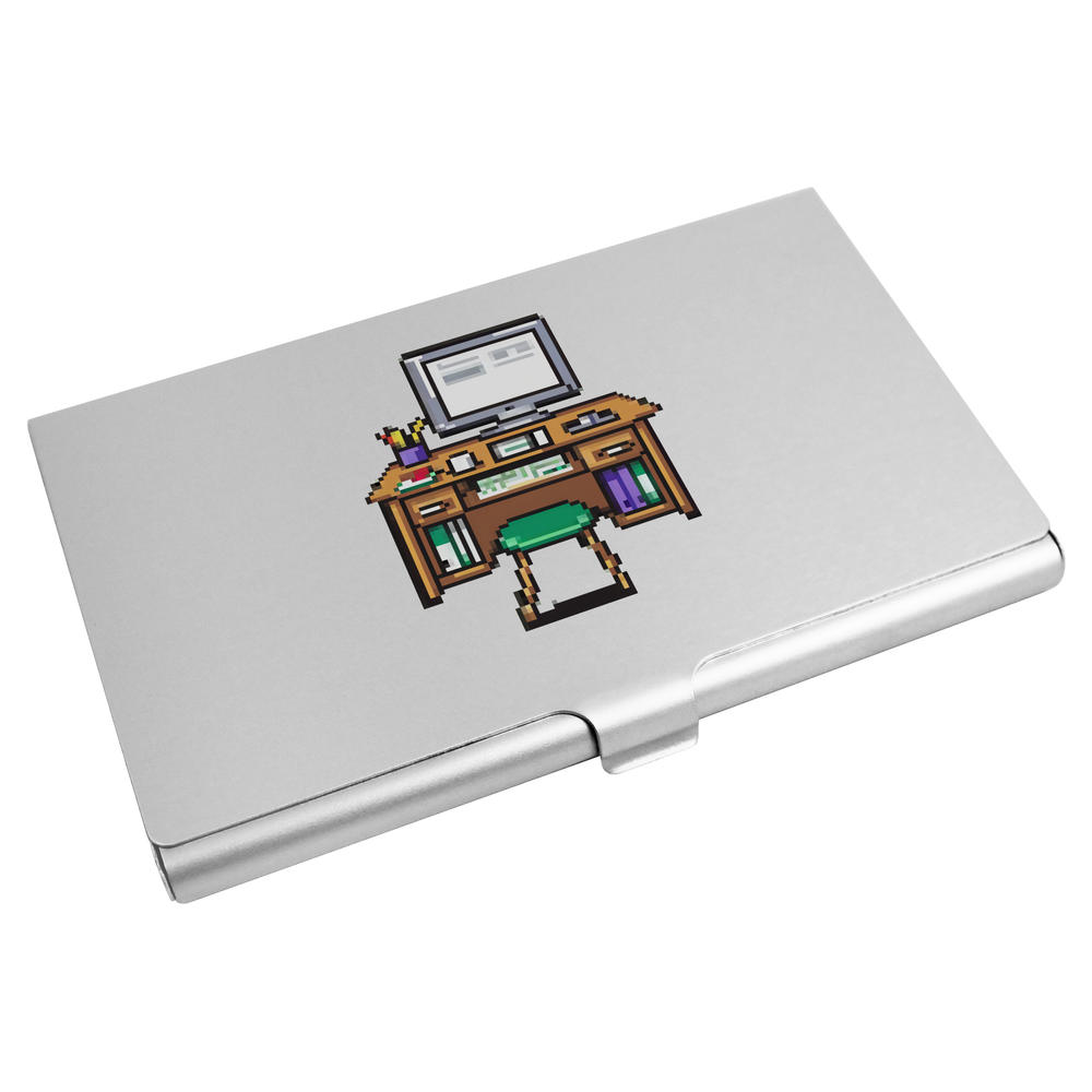 'Organized Desk Pixel Art' Business Card Holder / Credit Card Wallet (CH00039419)