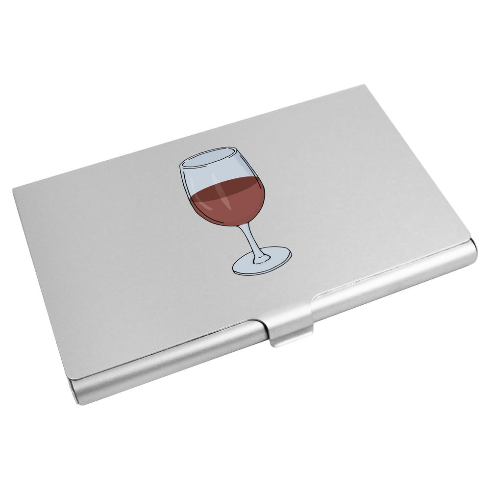 'Red Wine Glass' Metal Business Card Holder - Slim Aluminium Credit / ID Card Wallet for Work and Travel (CH00041015)
