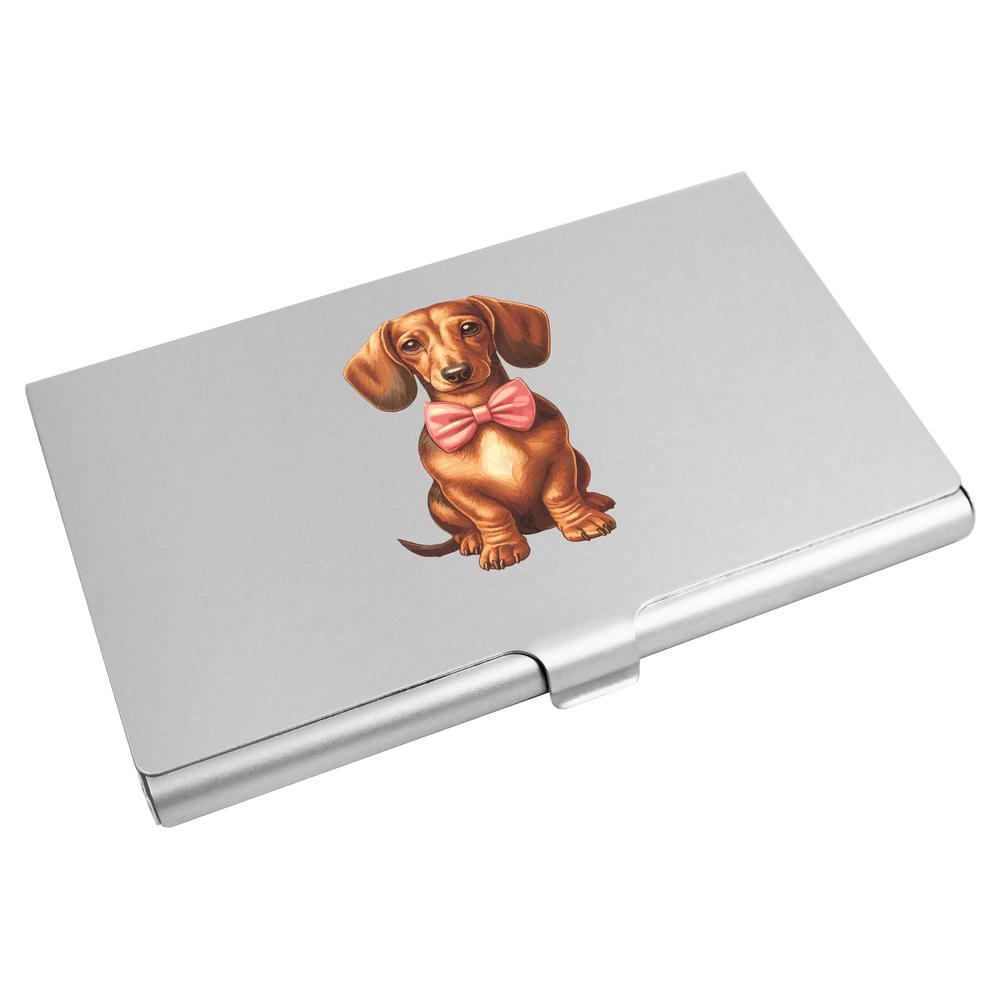 'Dachsund With Pink Bow Tie' Business Card Holder / Credit Card Wallet (CH00043153)