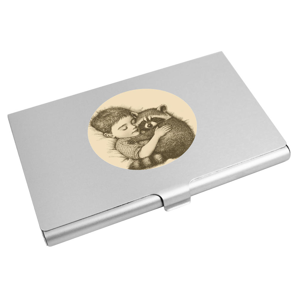 'Boy Sleeping with Raccoon' Business Card Holder / Credit Card Wallet (CH00046322)