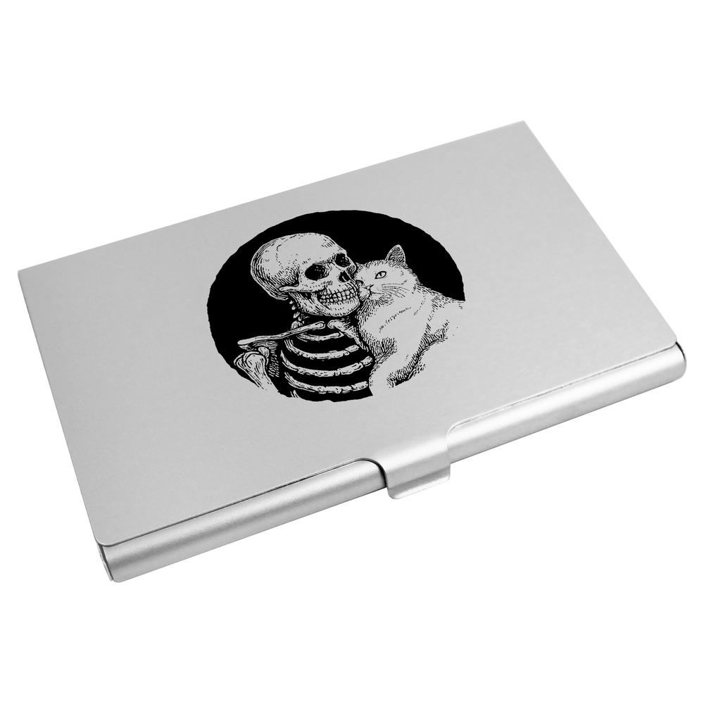 'Skeleton Hugging Cat' Business Card Holder / Credit Card Wallet (CH00048560)