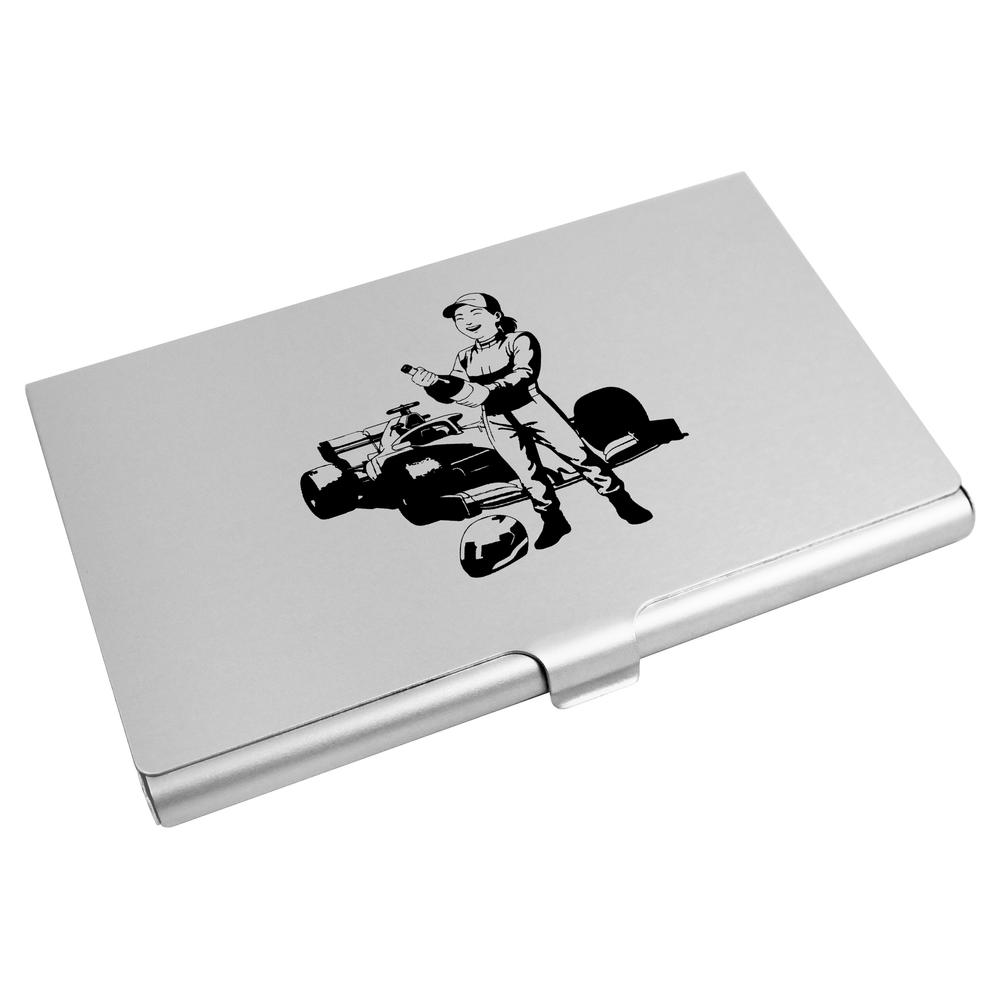 'Woman Racer Celebrating Victory' Business Card Holder / Credit Card Wallet (CH00048662)