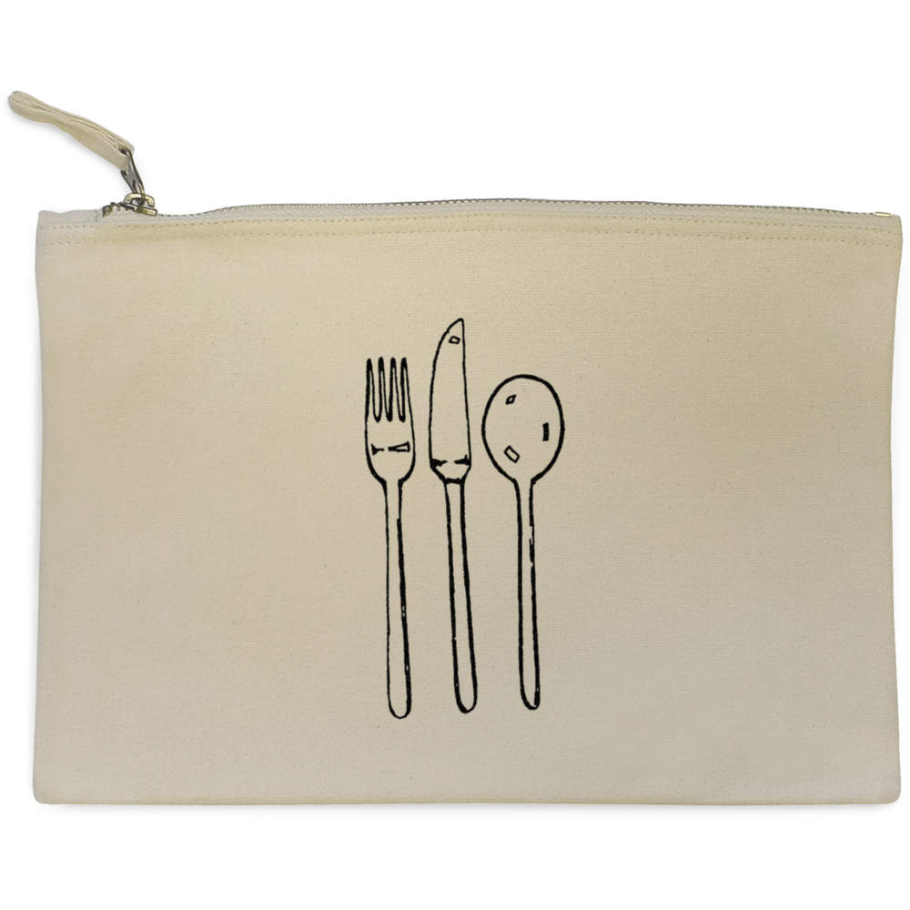 'Cutlery Set' Canvas Clutch Bag / Accessory Case (CL00001312)