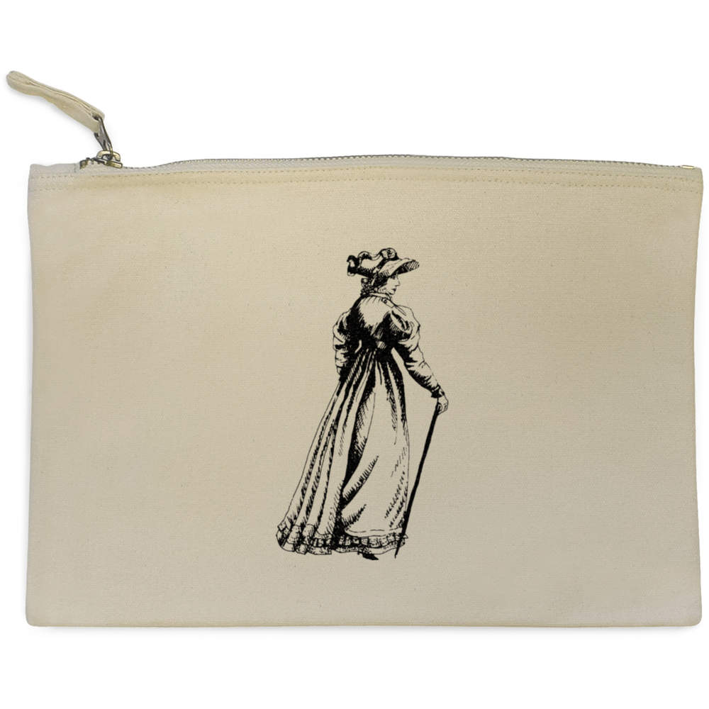 'Regency Lady' Canvas Zip Clutch Bag - Accessory Case / Makeup Pouch for Travel, Handbags and Gifts (CL00002464)