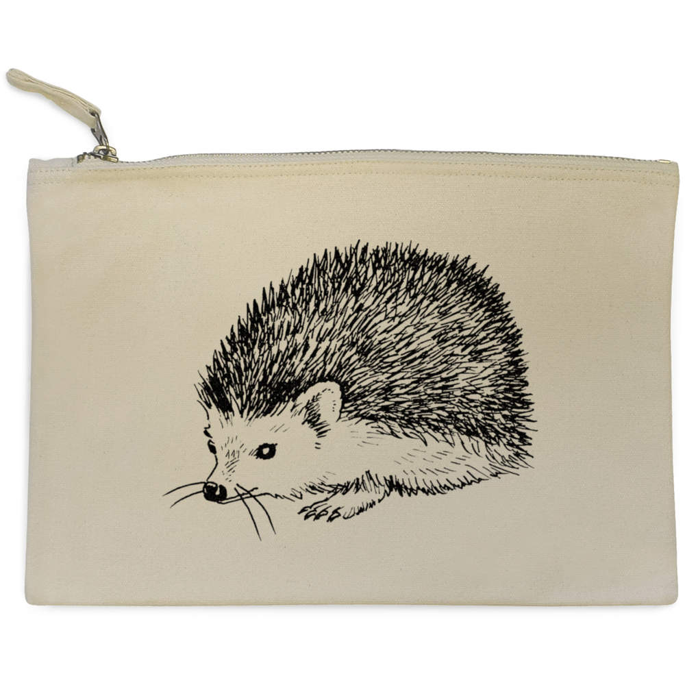 'Hedgehog' Canvas Zip Clutch Bag - Accessory Case / Makeup Pouch for Travel, Handbags and Gifts (CL00018379)