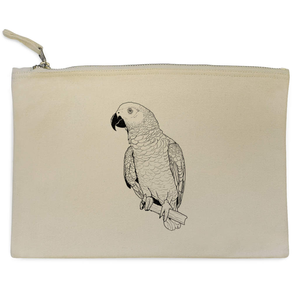 'African Grey Parrot' Canvas Clutch Bag / Accessory Case (CL00021161)