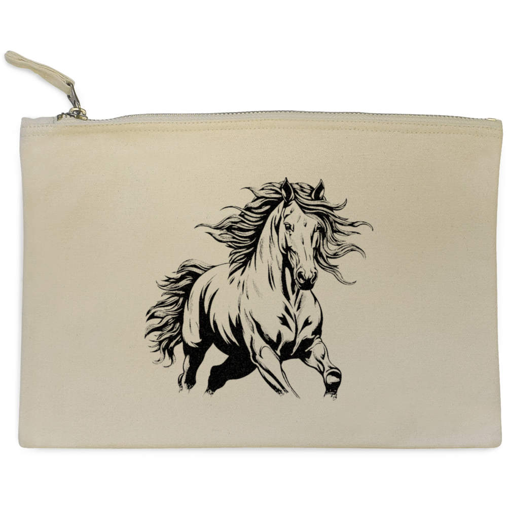 'Horse Running ' Canvas Clutch Bag / Accessory Case (CL00035216)