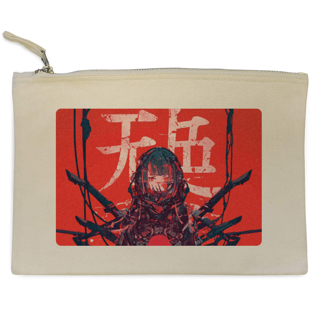 'Japanese Cyberpunk Futuristic Girl Red' Canvas Clutch Bag / Accessory Case (CL00040035)