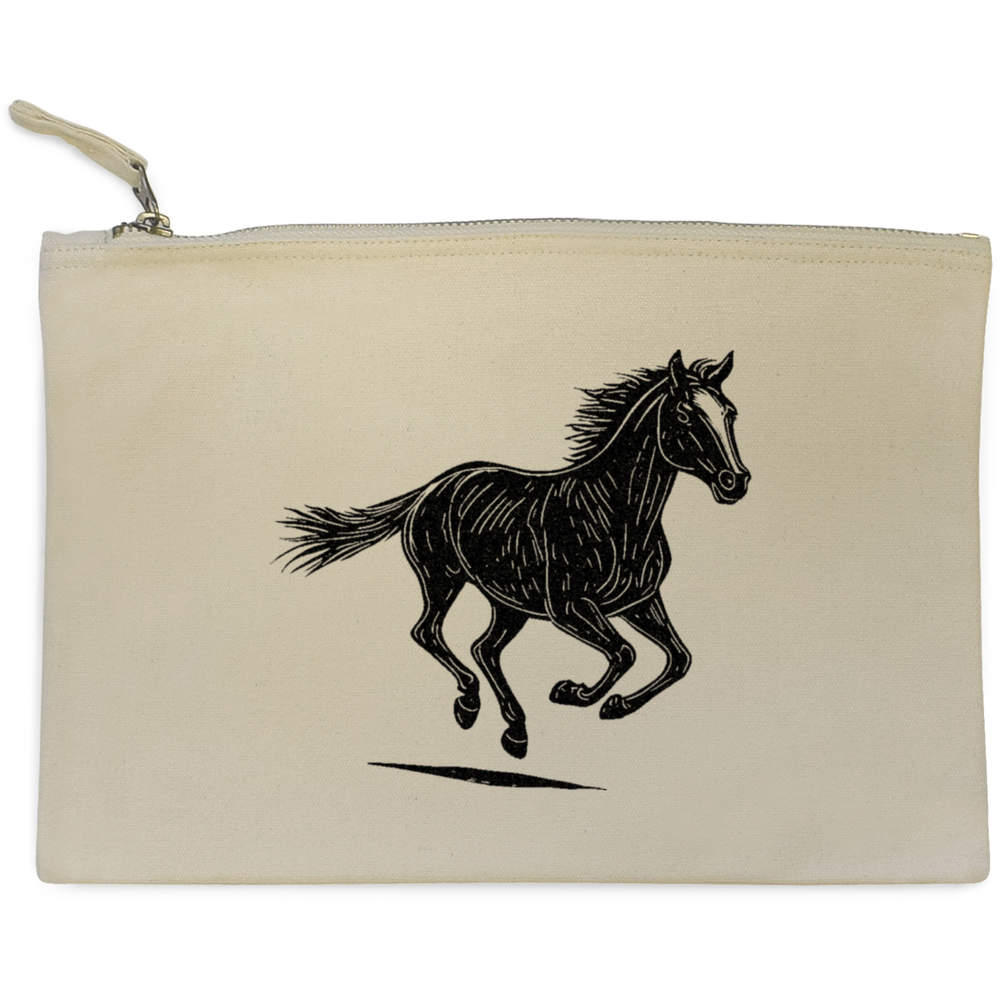 'Horse Running ' Canvas Clutch Bag / Accessory Case (CL00042259)