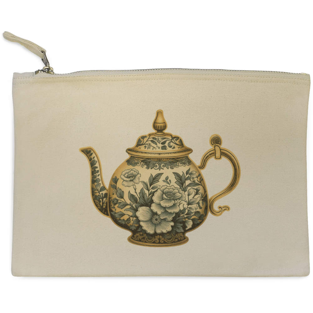 'Antique Vintage Teapot' Canvas Clutch Bag / Accessory Case (CL00042309)