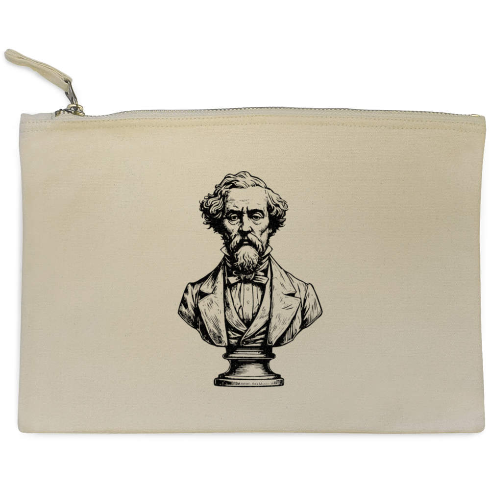 'Charles Dickens Bust' Canvas Clutch Bag / Accessory Case (CL00042359)
