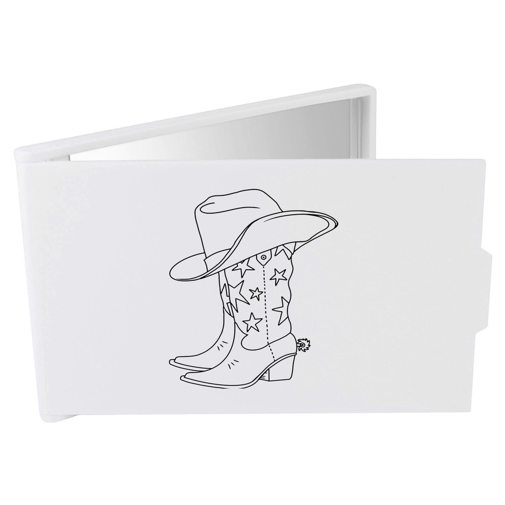 'Star Cowboy Boots & Hat' Compact Makeup Mirror - White - Travel / Pocket Mirror for Handbags, Cosmetics and Gifts (CM00047719)