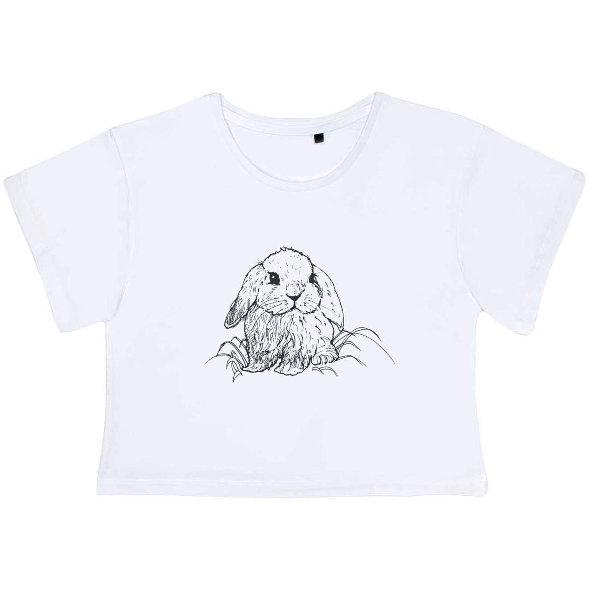 'Cute Bunny Rabbit' Adult Cotton Crop Top - White, L - Cotton Short Sleeve Top for Gym, Dance, Training and Summer (CO00017924)