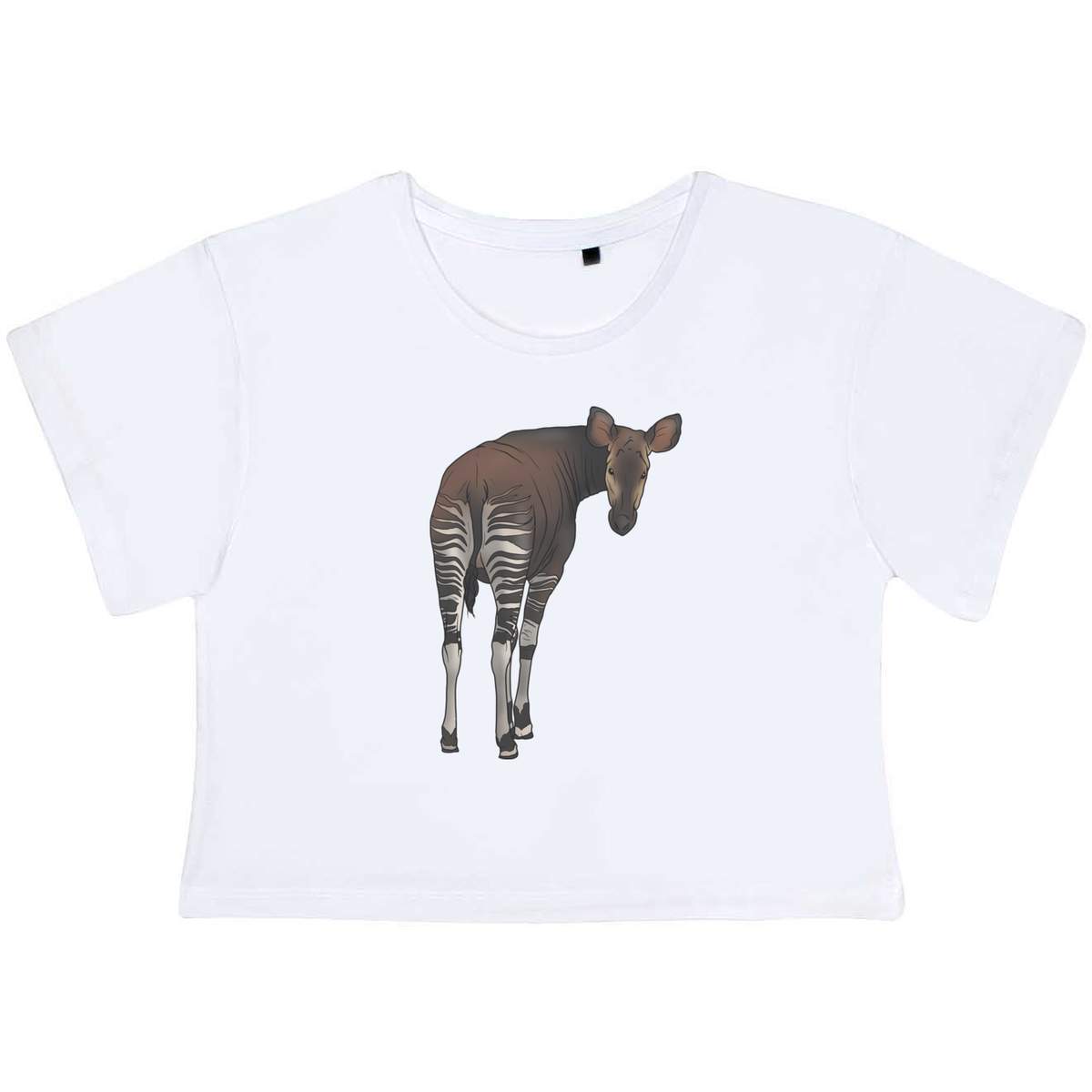 Large 'Okapi Looking Back' Adult's Cotton Crop Top (CO00127271)