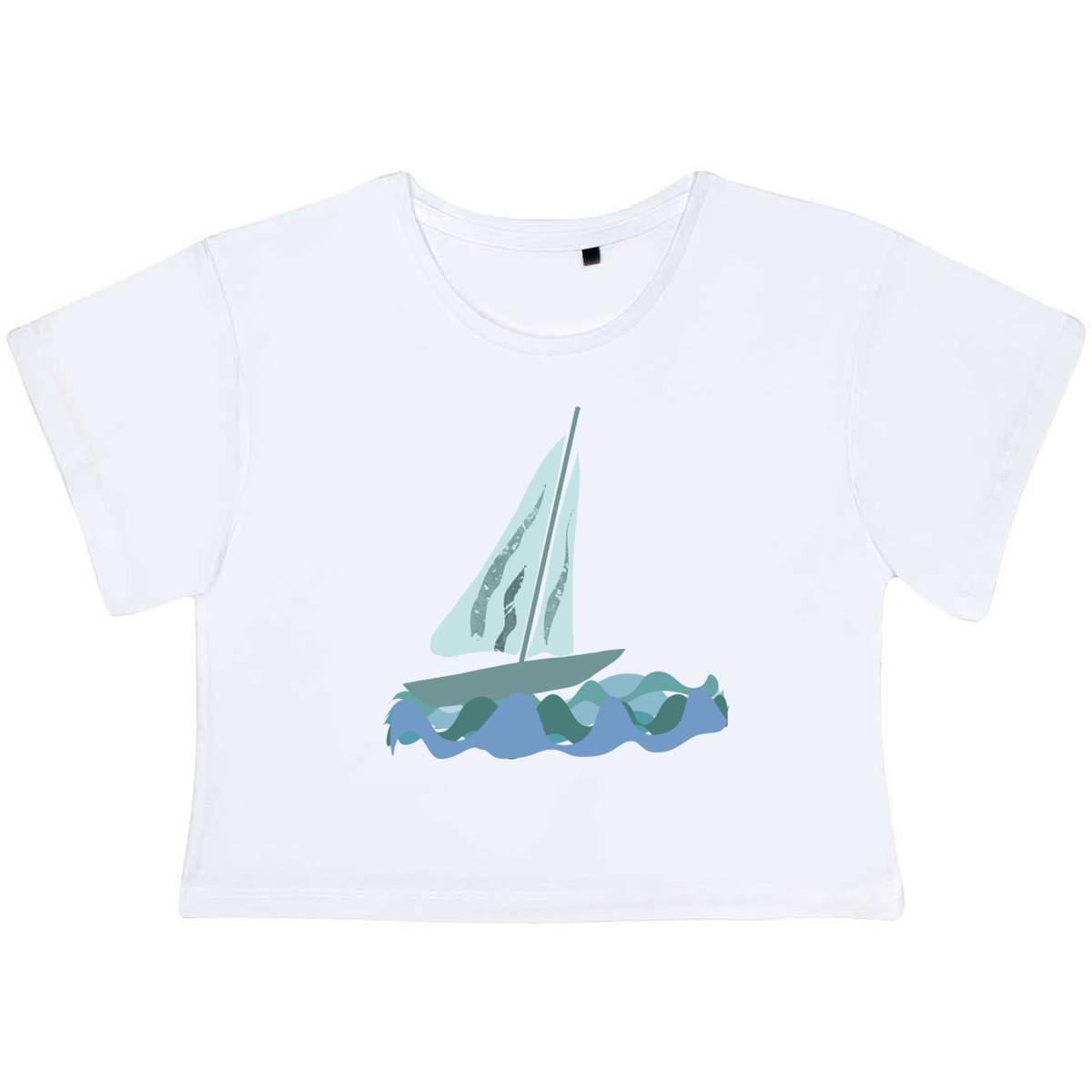 Large 'Yacht On The Ocean' Adult's Cotton Crop Top (CO00128239)