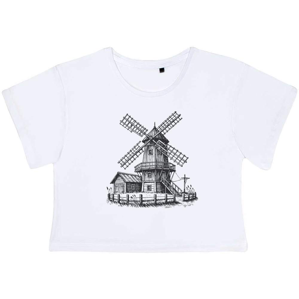 'Rustic Windmill' Women's Cotton Crop Tops (CO051694)
