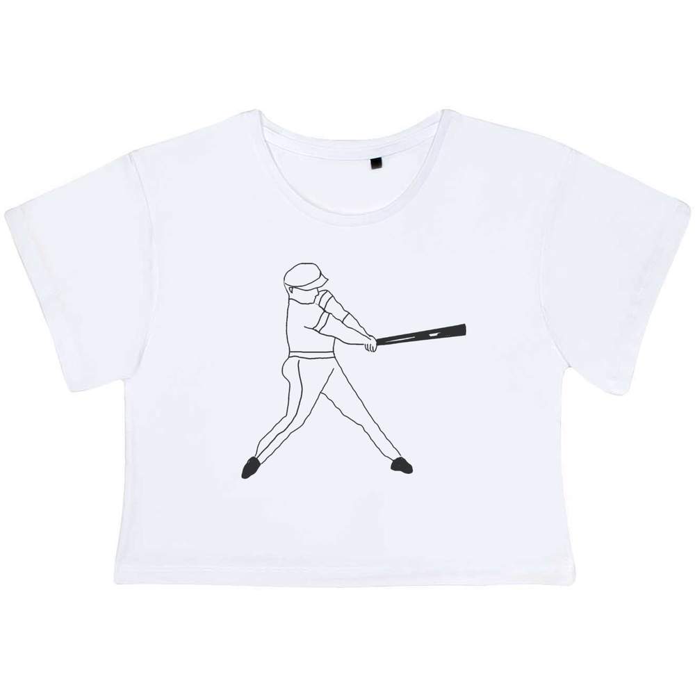 'Baseball Player' Women's Cotton Crop Tops (CO043404)